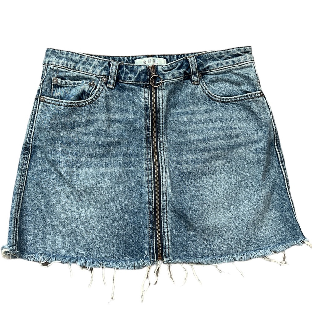We The Free Zip Front Raw Hem Mini Denim Skirt Size 29